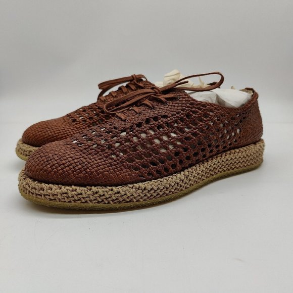 New Defect- Ferragamo Woven Brown Dress Men\'s Lace-up Woven Oxford Shoes Derby